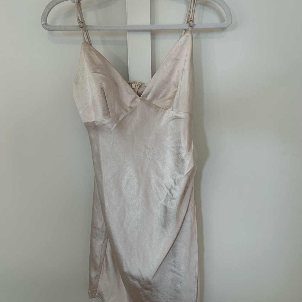 Selfie Leslie Cream Mini Dress with V-Neckline